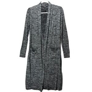 White House Black Market Open Front Marled Knit Duster Cardigan Womens XS Black